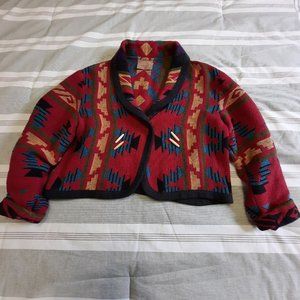 HTF The Painted Pony Aztec Southwest Print Crop Shawl Collar Sweater Jacket
